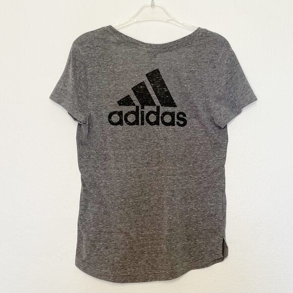 Adidas Logo V-Neck  Short Sleeve Tee Gray Small - Picture 9 of 10